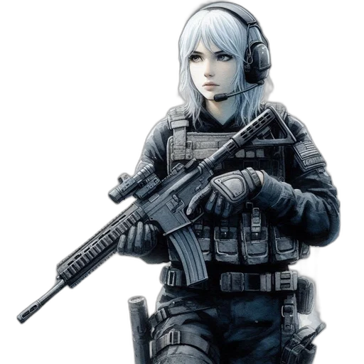 weapon, face, robot, jacket, concept art, anime, pixel art, comic book art transparent PNG cut-out