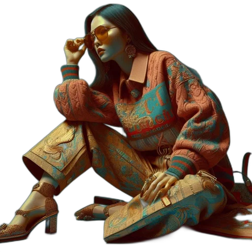shoes, jewelry, jacket, concept art, photorealistic, 3d render, fantasy art, earth tones transparent PNG cut-out