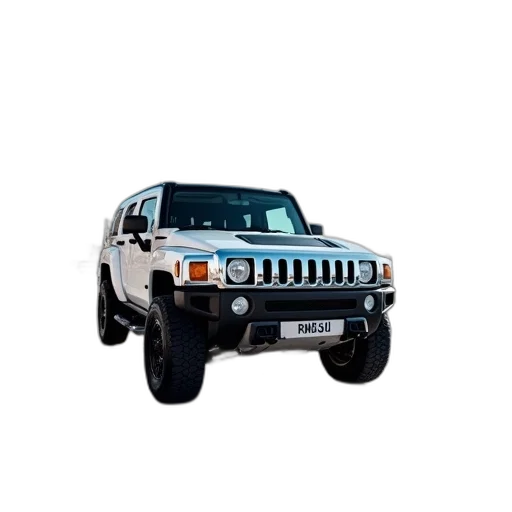 car, 3d render, photorealistic, white, hummer, parked, cracked, asphalt transparent PNG cut-out
