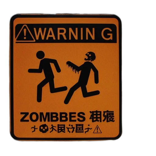 concept art, yellow, warning, sign, displays, man, being, pursued transparent PNG cut-out