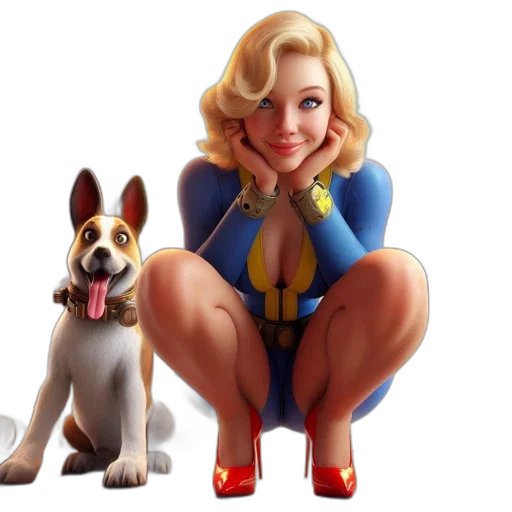 animal, concept art, cartoon, comic book art, pixel art, woman, blue, outfit transparent PNG cut-out