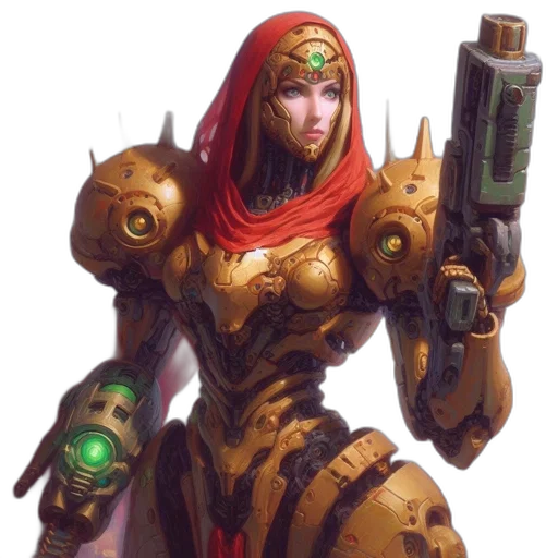 weapon, robot, staff, concept art, fantasy art, comic book art, cyberpunk, golden transparent PNG cut-out