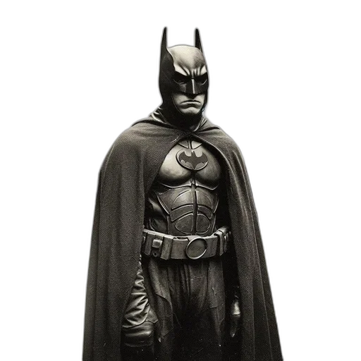 mask, comic book art, concept art, photorealistic, 3d render, batman, captured, old-timey transparent PNG cut-out