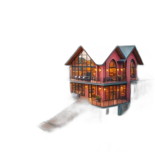 building, furniture, umbrella, 3d render, concept art, pixel art, photorealistic, fog transparent PNG cut-out