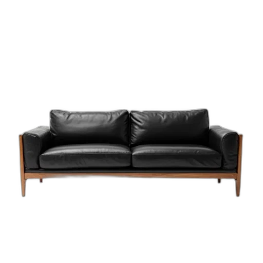 furniture, 3d render, modern, black, leather, sofa, wooden, frame transparent PNG cut-out