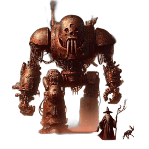 robot, creature, weapon, concept art, fantasy art, comic book art, watercolor, red transparent PNG cut-out