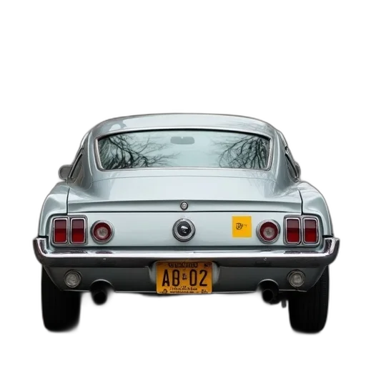 car, photorealistic, 3d render, silver, yellow, sticker, back, parked transparent PNG cut-out