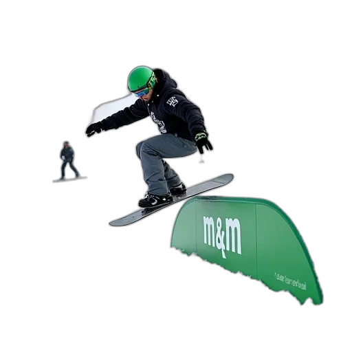 3d render, photorealistic, concept art, snow, green, snowboarder, performing, trick transparent PNG cut-out