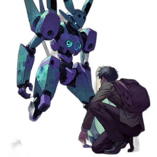 robot, weapon, jacket, creature, concept art, cyberpunk, anime, pixel art transparent PNG cut-out