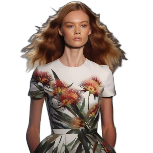 dress, photorealistic, image, displays, woman, white, flower-patterned, fashion transparent PNG cut-out