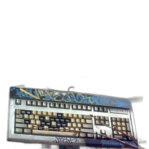 weapon, cyberpunk, pixel art, vaporwave, 3d render, keyboard, graffiti, attached transparent PNG cut-out