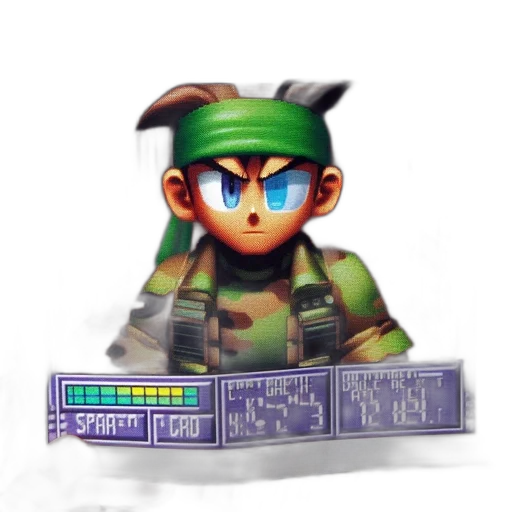 weapon, robot, pixel art, 3d render, concept art, vaporwave, green, screenshot transparent PNG cut-out