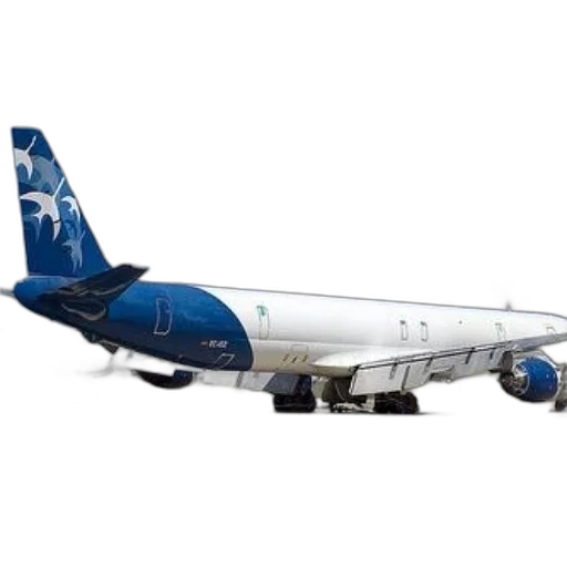 large, white, airplane, blue, accents, tail, featuring, logo transparent PNG cut-out