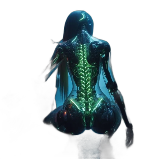 creature, dress, robot, concept art, cyberpunk, fantasy art, 3d render, underwater transparent PNG cut-out