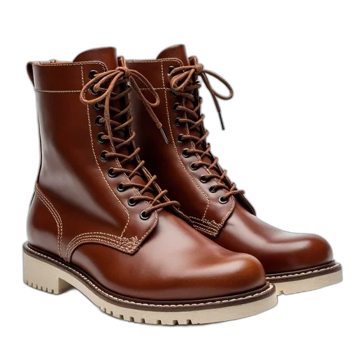 shoes, photorealistic, 3d render, pair, brown, leather, boots, lace-up transparent PNG cut-out