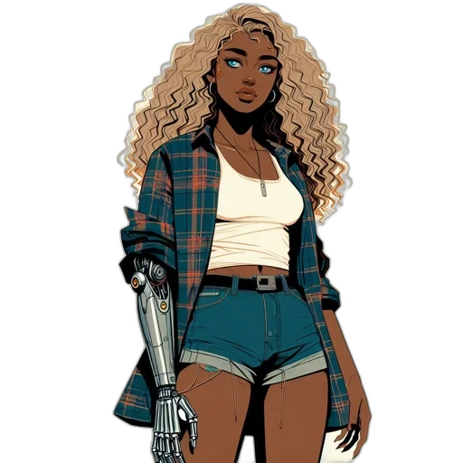 robot, weapon, jacket, comic book art, concept art, cartoon, cyberpunk, earth tones transparent PNG cut-out