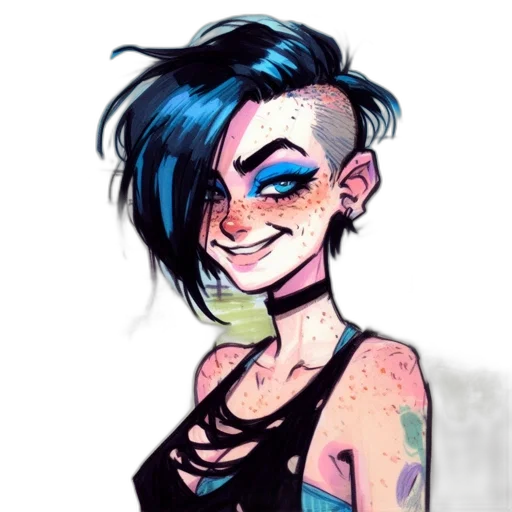 face, cyberpunk, cartoon, comic book art, concept art, neon lights, blue, neon transparent PNG cut-out
