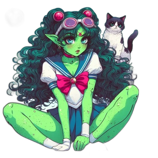 creature, concept art, fantasy art, anime, pixel art, outer space, green, neon transparent PNG cut-out