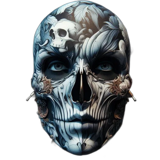 mask, face, comic book art, photorealistic, concept art, 3d render, blue, multiple transparent PNG cut-out