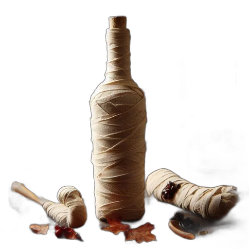 bottle, food, weapon, dress, concept art, photorealistic, 3d render, dimly transparent PNG cut-out