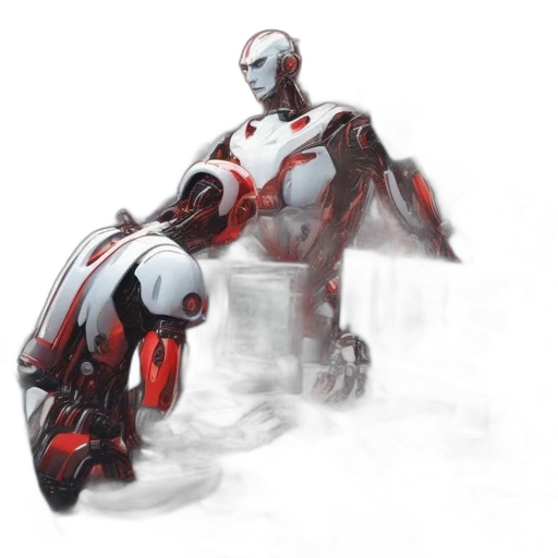 robot, weapon, concept art, comic book art, cyberpunk, fantasy art, fog, red transparent PNG cut-out