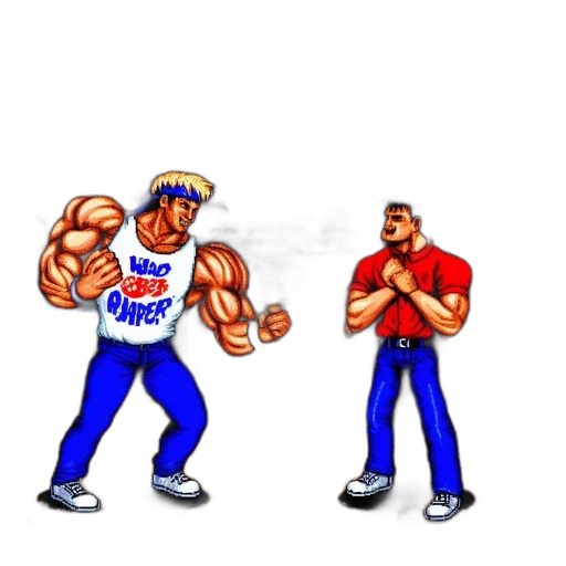 pixel art, concept art, cartoon, comic book art, two, fighters, pose, battle transparent PNG cut-out