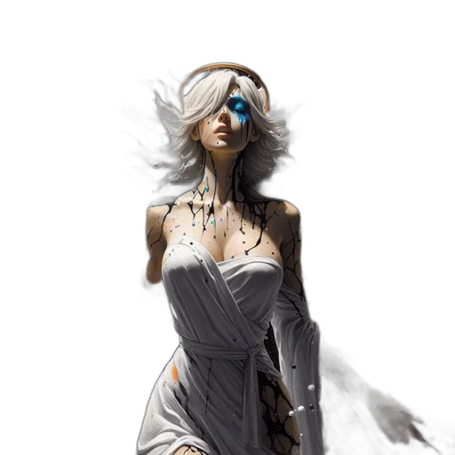 dress, mask, concept art, fantasy art, comic book art, cyberpunk, outer space, monochrome transparent PNG cut-out
