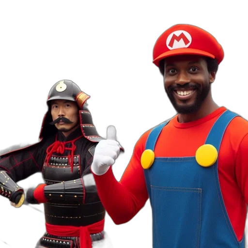 hat, mask, staff, weapon, concept art, 3d render, samurai, mario transparent PNG cut-out