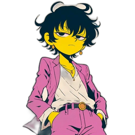 jacket, staff, face, anime, vaporwave, cartoon, concept art, neon transparent PNG cut-out