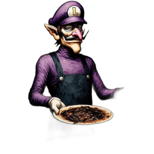 food, staff, mask, concept art, pixel art, 3d render, cartoon, waluigi transparent PNG cut-out