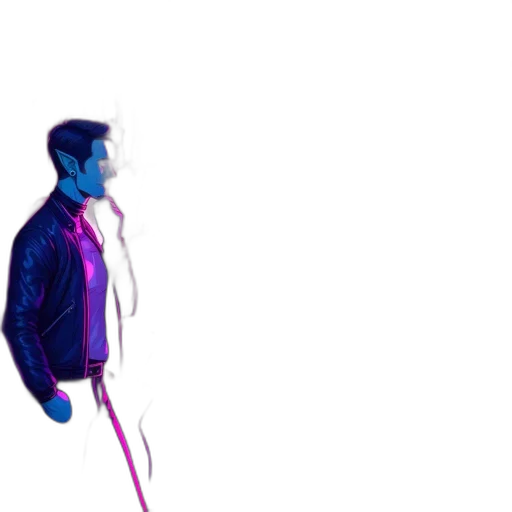 jacket, staff, robot, umbrella, vaporwave, concept art, pixel art, 3d render transparent PNG cut-out