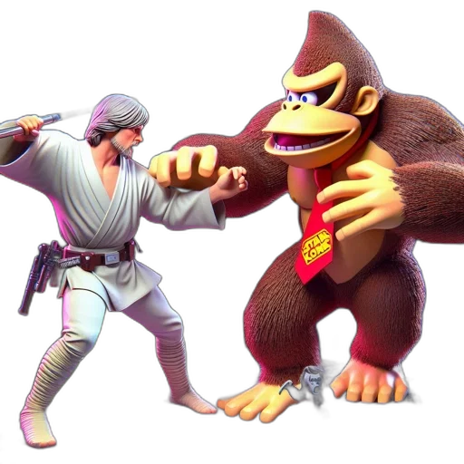 concept art, 3d render, darkened, environment, two, iconic, characters, luke transparent PNG cut-out