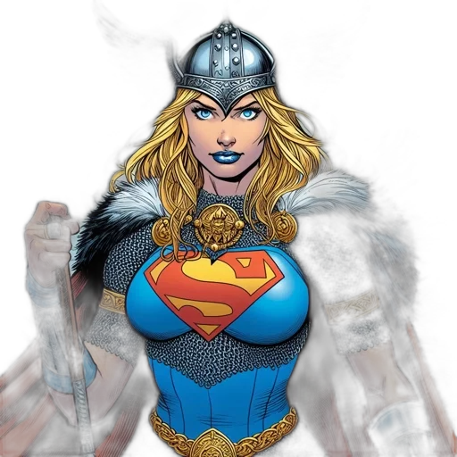comic book art, fantasy art, concept art, cartoon, superheroine, blonde, hair, metallic transparent PNG cut-out