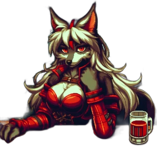 robot, bottle, pixel art, concept art, fantasy art, cyberpunk, red, monochrome transparent PNG cut-out