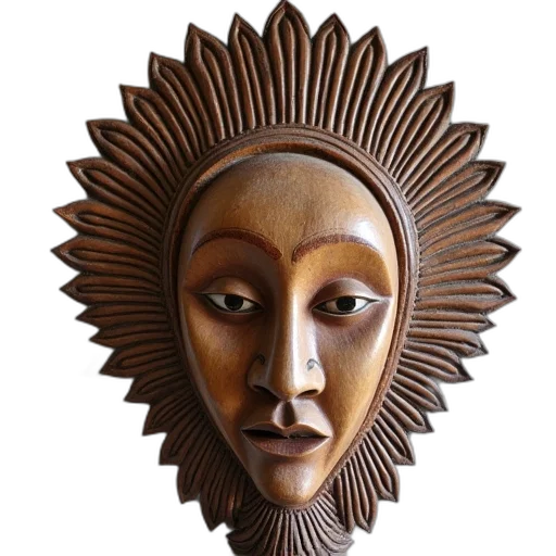 mask, crown, face, jewelry, 3d render, photorealistic, earth tones, wooden transparent PNG cut-out