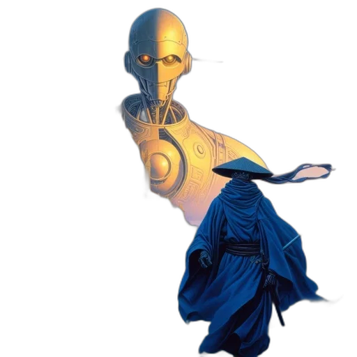 mask, robot, dress, face, concept art, fantasy art, 3d render, comic book art transparent PNG cut-out