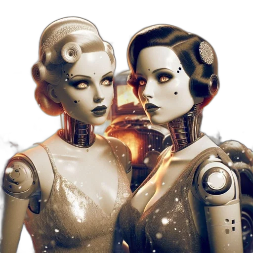 robot, concept art, cyberpunk, comic book art, fantasy art, outer space, golden, two transparent PNG cut-out