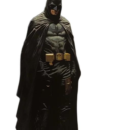 comic book art, concept art, 3d render, dark, atmospheric, scene, features, bat-emblem transparent PNG cut-out