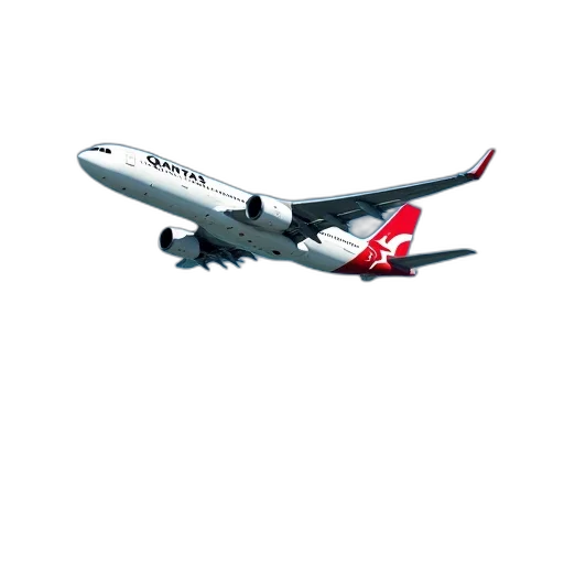 3d render, photorealistic, large, commercial, airplane, word, qantas, side transparent PNG cut-out