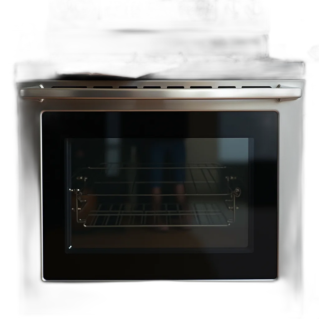 food, furniture, 3d render, photorealistic, stainless, steel, oven, black transparent PNG cut-out