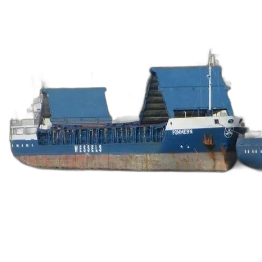 3d render, concept art, photorealistic, blue, ship, named, wessels, docked transparent PNG cut-out