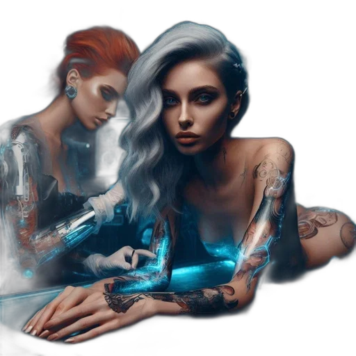 jewelry, dress, concept art, fantasy art, cyberpunk, photorealistic, neon lights, underwater transparent PNG cut-out