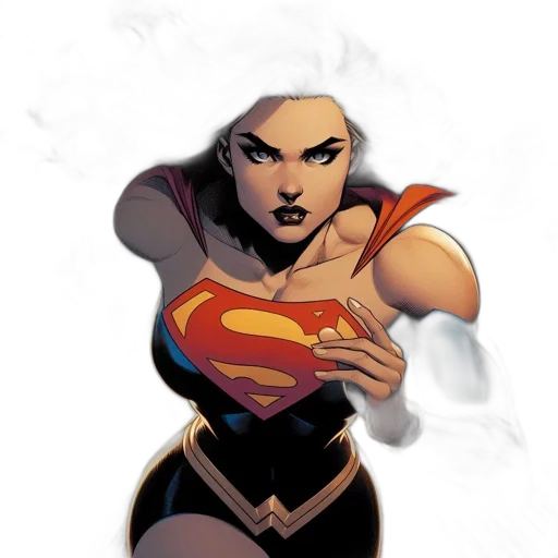 comic book art, concept art, fantasy art, cartoon, supergirl, action, wears, her transparent PNG cut-out