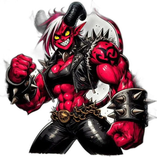 concept art, pixel art, fantasy art, comic book art, fierce, red-skinned, character, horns transparent PNG cut-out