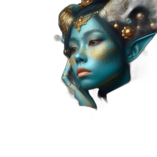 mask, crown, face, jewelry, fantasy art, concept art, photorealistic, 3d render transparent PNG cut-out