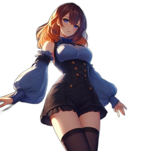 dress, jacket, staff, weapon, anime, concept art, fantasy art, 3d render transparent PNG cut-out