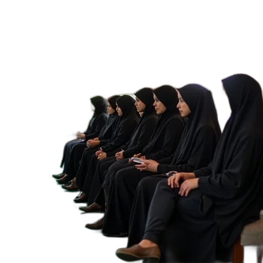 dress, staff, group, women, wearing, hijabs, seated, room transparent PNG cut-out