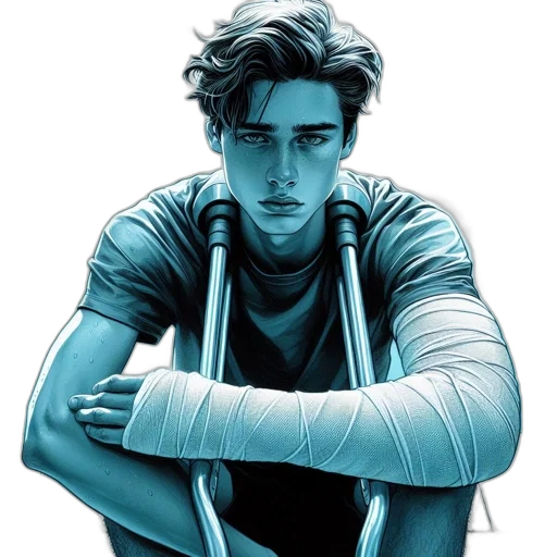 staff, comic book art, concept art, cartoon, fantasy art, neon lights, blue, young transparent PNG cut-out