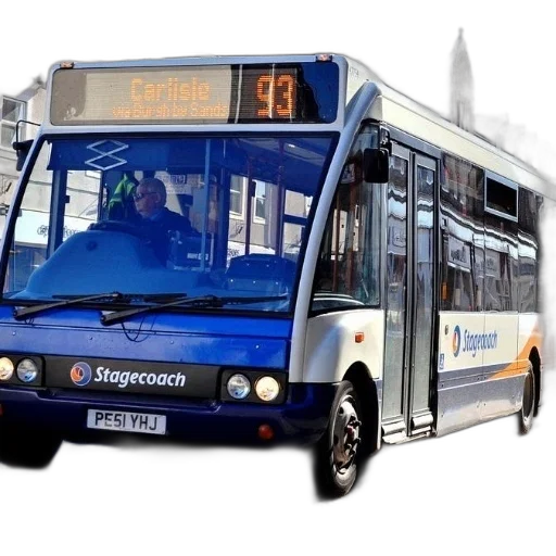 photorealistic, stagecoach, bus, driving, down, street, destination, carlisle transparent PNG cut-out