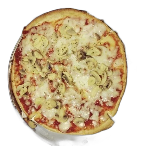food, 3d render, pizza, mushrooms, cheese, metal, tray transparent PNG cut-out